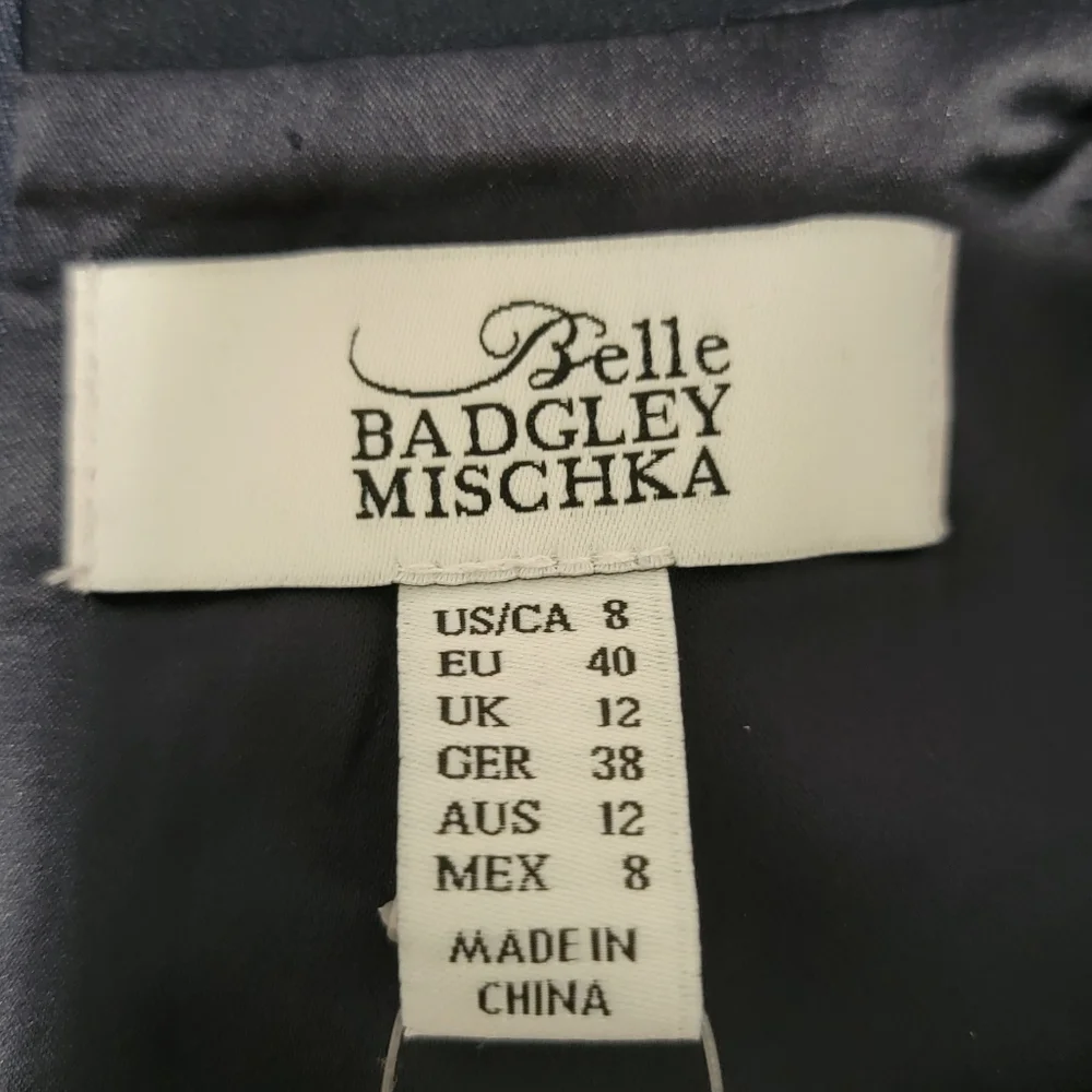 Badgley Mischka Size 8 Navy Blue Silver Floral Sheath Kurstin Dress w/ Pockets - Picture 8 of 12